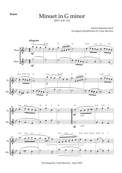 Minuet in G minor BWV anh 115 (Bach) Flute and Oboe Chords image number null