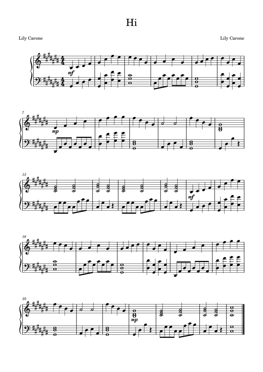 Hi Hi Piano Solo scores gallery preview page 1