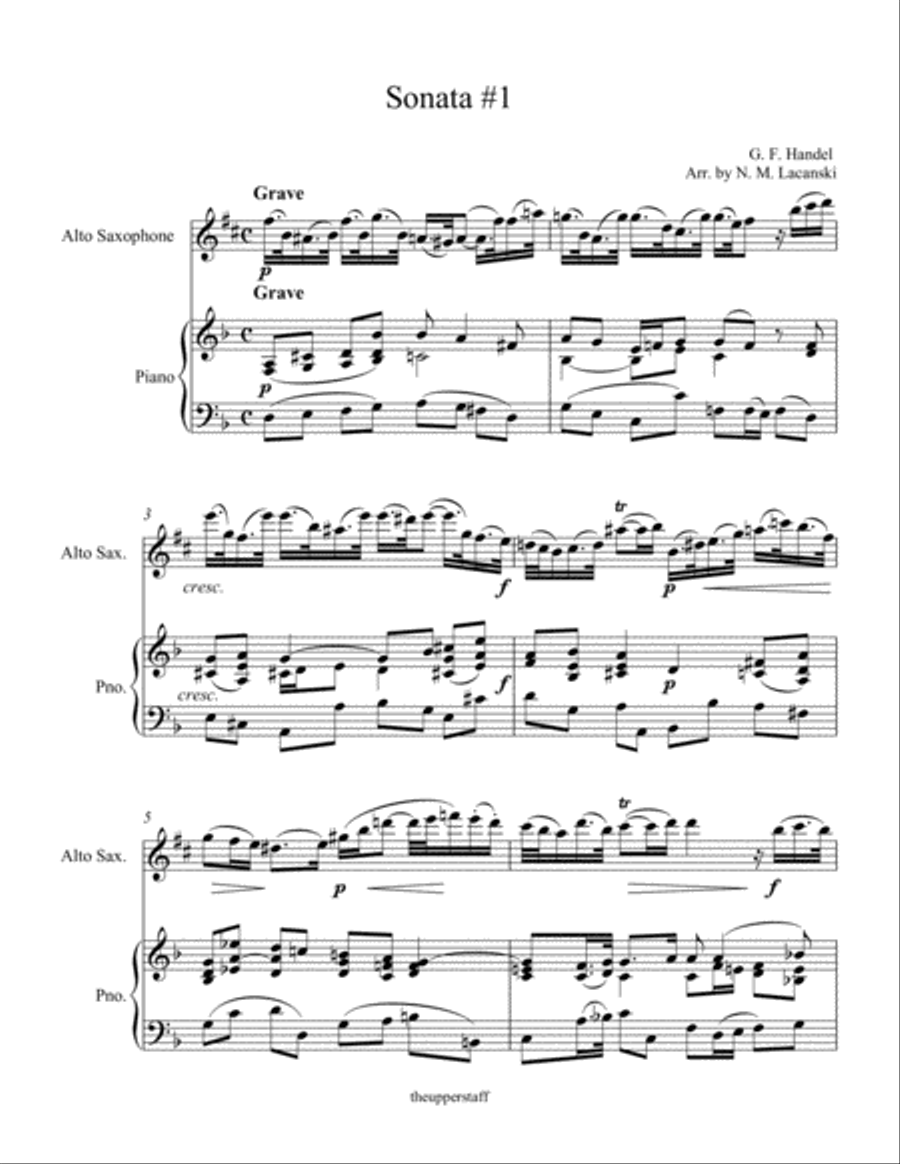 Sonata #1 Movement 1 in D Minor for Alto Sax and Piano Alto Saxophone scores gallery preview page 1
