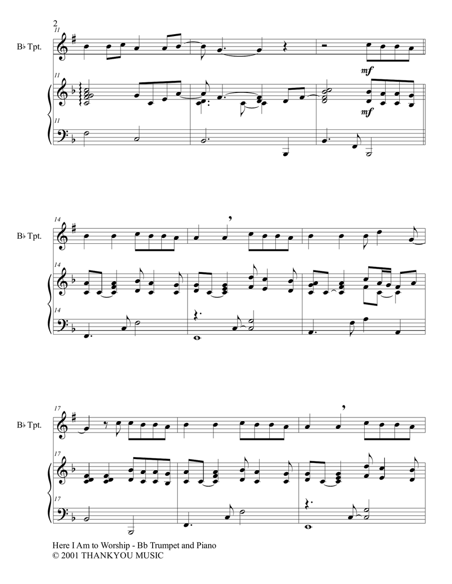 Here I Am To Worship Trumpet Duet scores gallery preview page 2