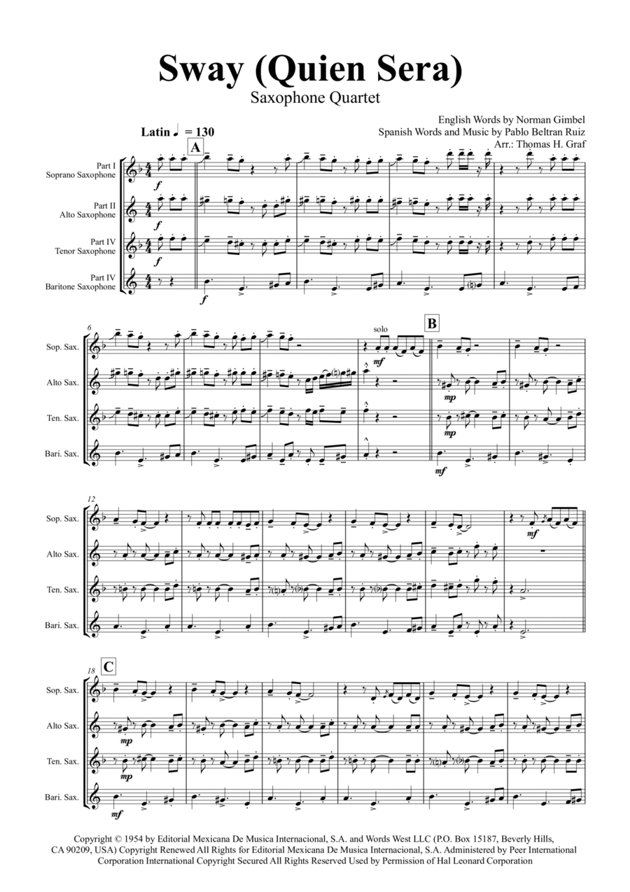 Sway (quien Sera) Saxophone Quartet scores gallery preview page 1