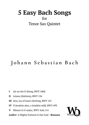 Book cover for 5 Famous Songs by Bach for Tenor Sax Quintet