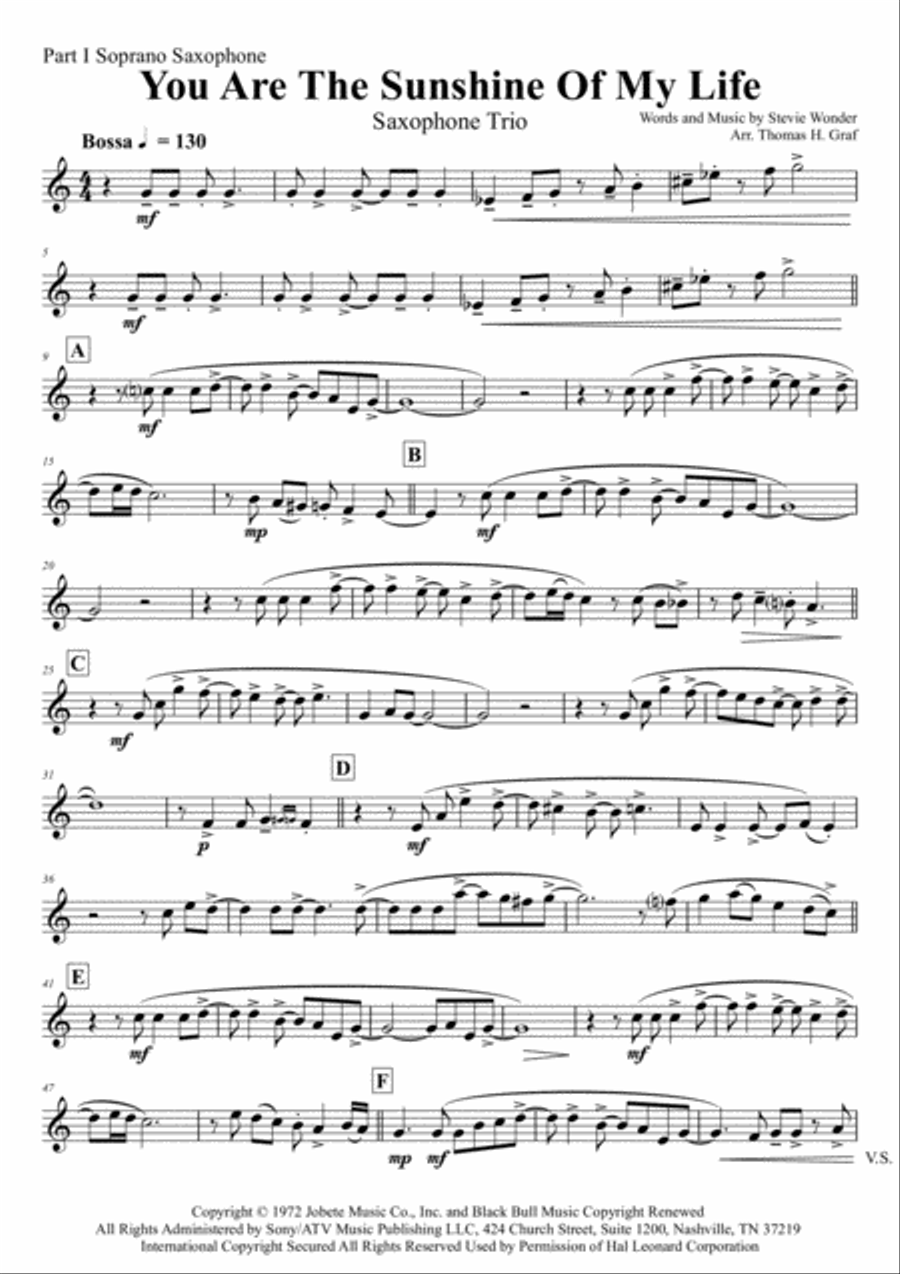 You Are The Sunshine Of My Life Woodwind Trio scores gallery preview page 6