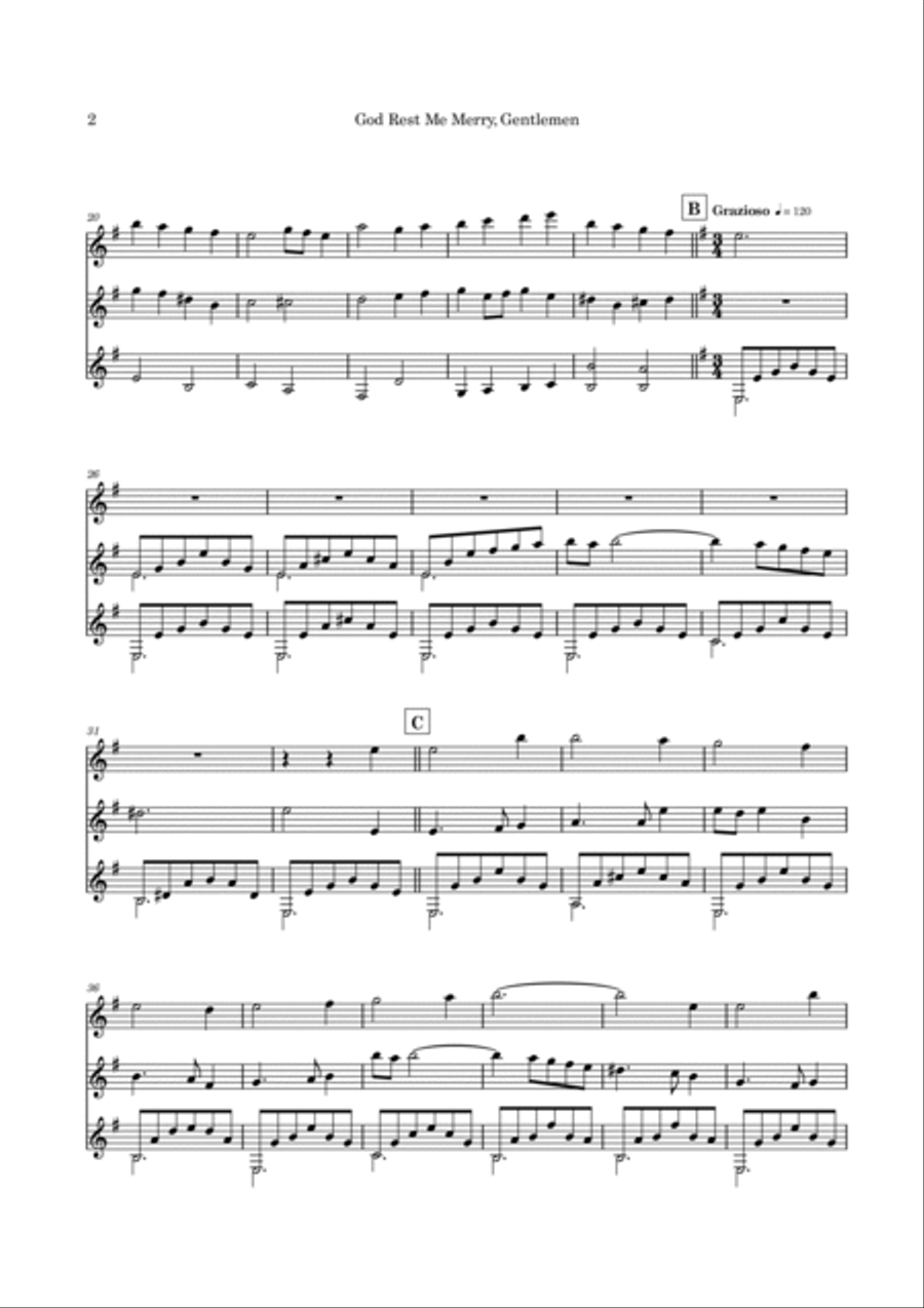 Variations on God Rest Ye Merry, Gentlemen Guitar Ensemble scores gallery preview page 5