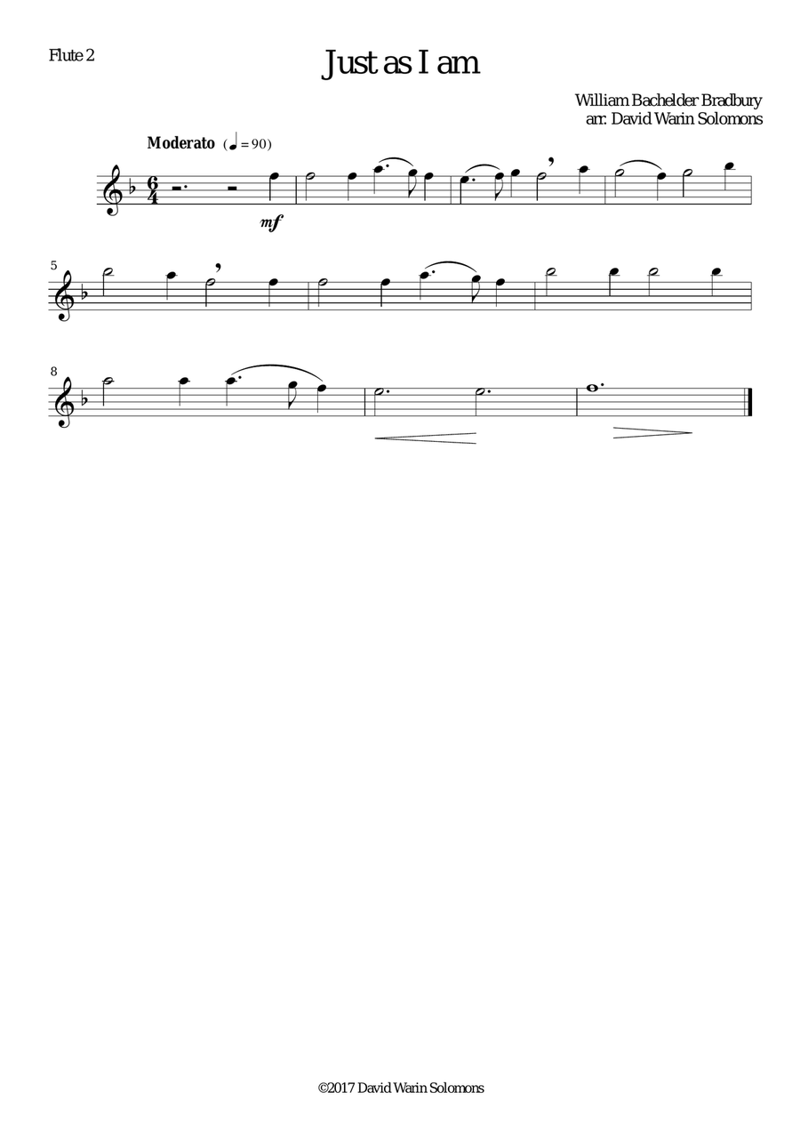 Just as I am for Flute quartet (2 C flutes, alto flute, bass flute) Flute Quartet scores gallery preview page 3