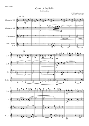 Carol of The Bells - Jazz Version (Christmas Song) for Clarinet Quartet