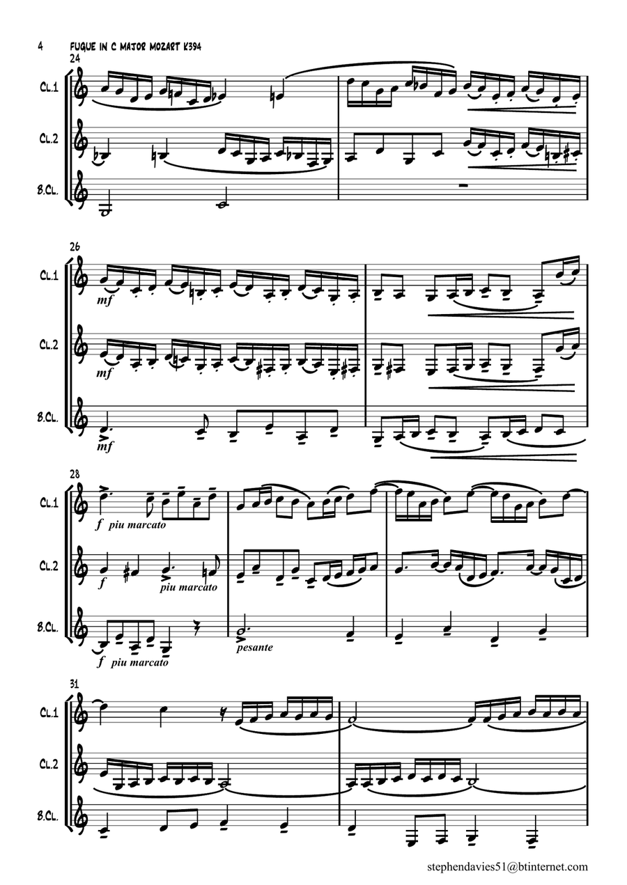 Fugue in C Major by W.A.Mozart K394 for Clarinet Trio. Clarinet Trio scores gallery preview page 4