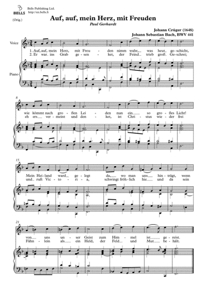 Auf, auf, mein Herz, mit Freuden, BWV 441 (Original key. F Major)