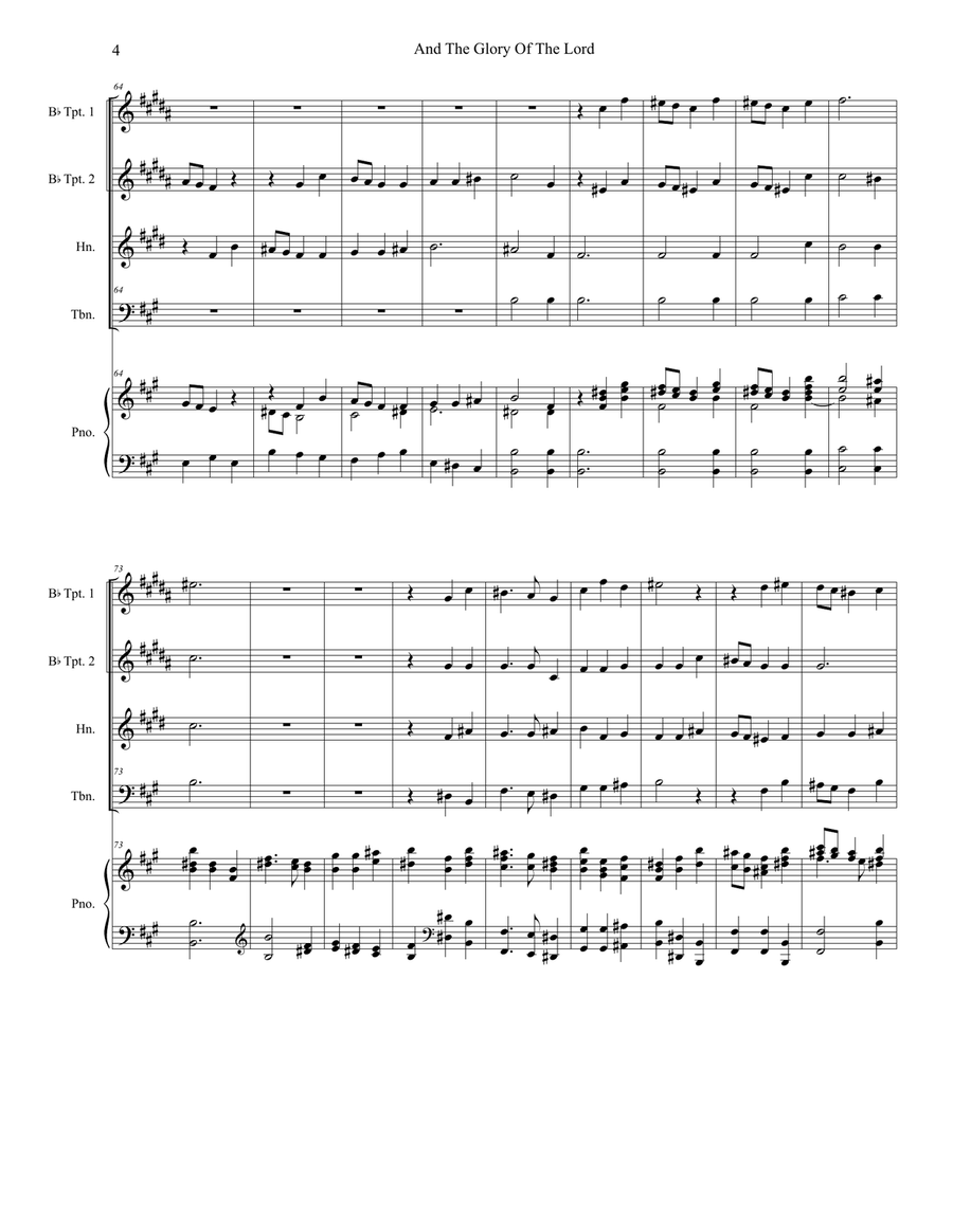 And The Glory Of The Lord (Brass Quartet and Piano) Brass Quartet scores gallery preview page 4