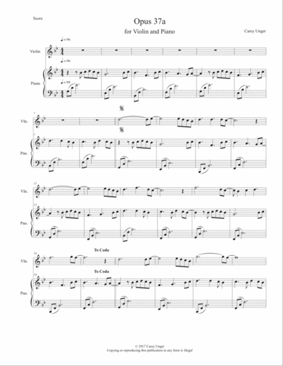 Opus 37a for Violin and Piano Violin Solo scores gallery preview page 1