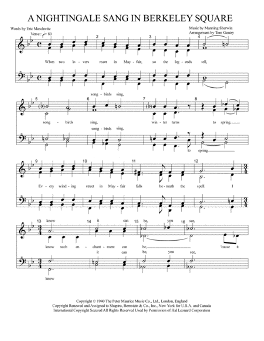 A Nightingale Sang In Berkeley Square SSAA scores gallery preview page 1