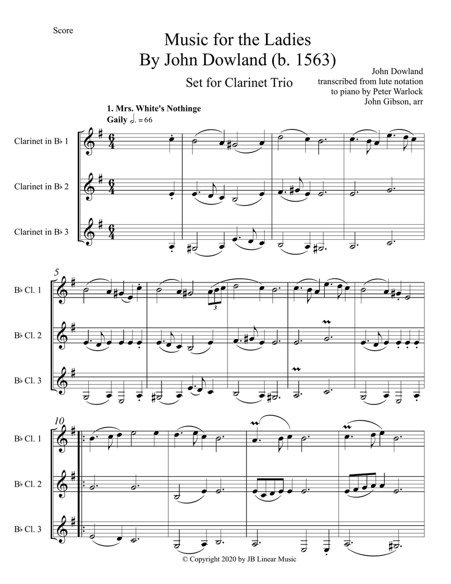 Dowland (1563) Music for the Ladies set for clarinet trio Clarinet Trio scores gallery preview page 2
