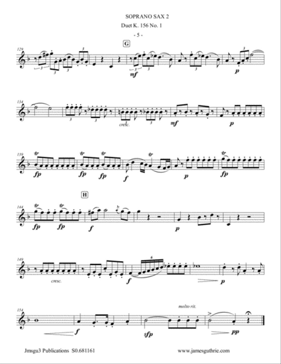 Mozart: Duet K. 156 No. 1 for Soprano Sax Duo Woodwind Duet scores gallery preview page 5