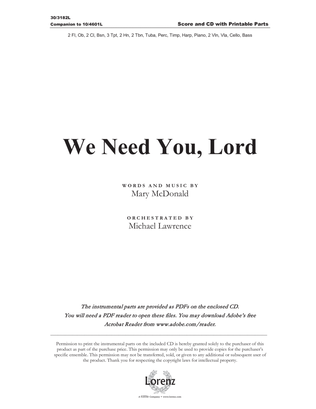 Book cover for We Need You, Lord - Orchestral Score and Printable Parts
