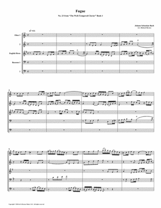Fugue 23 from Well-Tempered Clavier, Book 1 (Double Reed Quintet)
