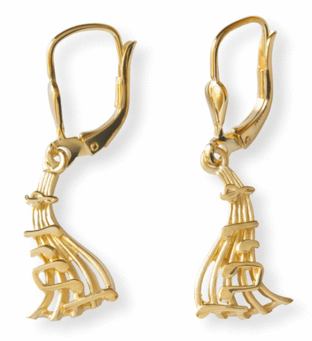 Gold-plated earrings : notes staff