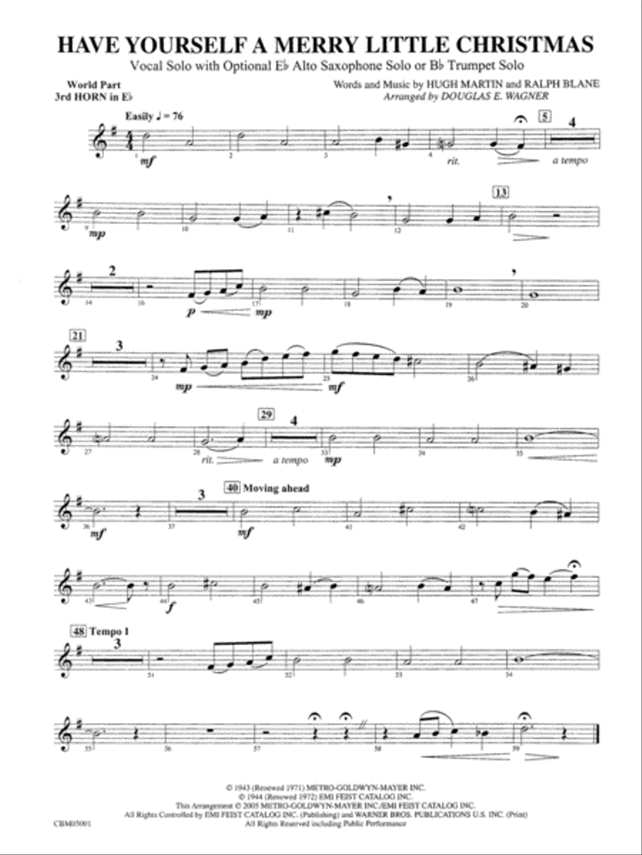 Have Yourself a Merry Little Christmas (Vocal Solo with Opt. E-Flat Alto Saxophone Solo or B-Flat Trumpet Solo): WP 3rd Horn in E-flat Concert Band scores gallery preview page 1