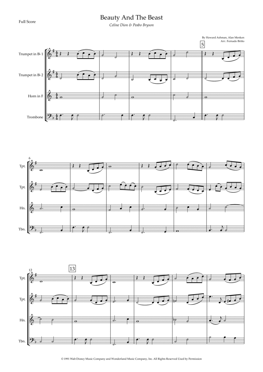 Beauty And The Beast Brass Ensemble scores gallery preview page 1