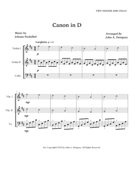 Canon in D (String Trio): Two Violins and Cello image number null