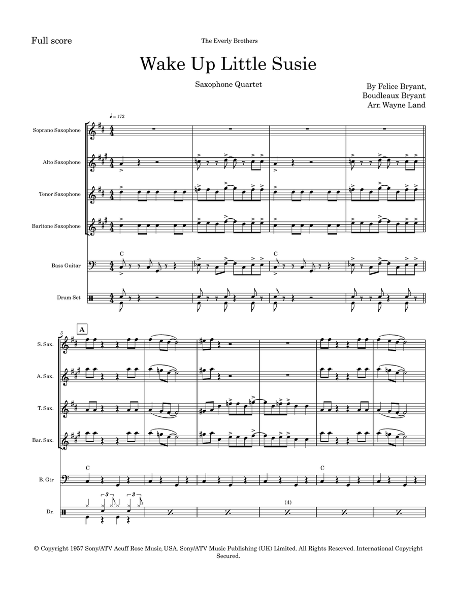 Wake Up Little Susie Saxophone Quartet scores gallery preview page 2