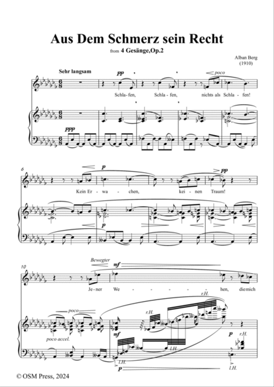 Alban Berg-Aus Dem Schmerz sein Recht(1910),in a flat minor,Op.2 No.1 Voice scores gallery preview page 2
