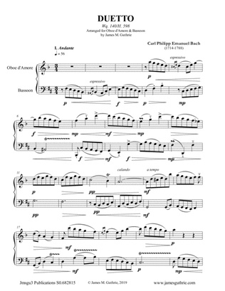 CPE Bach: Duetto Wq. 140 for Oboe d'Amore & Bassoon