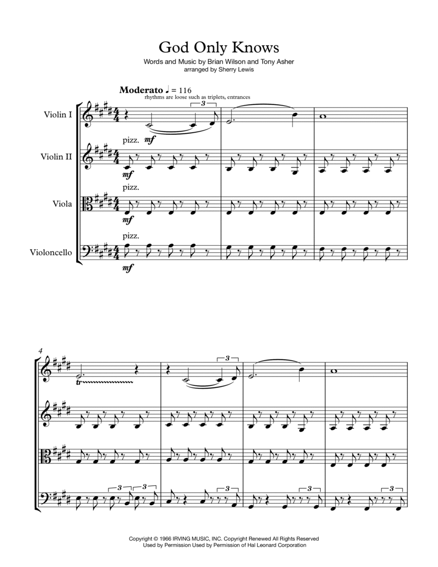 God Only Knows String Quartet scores gallery preview page 1