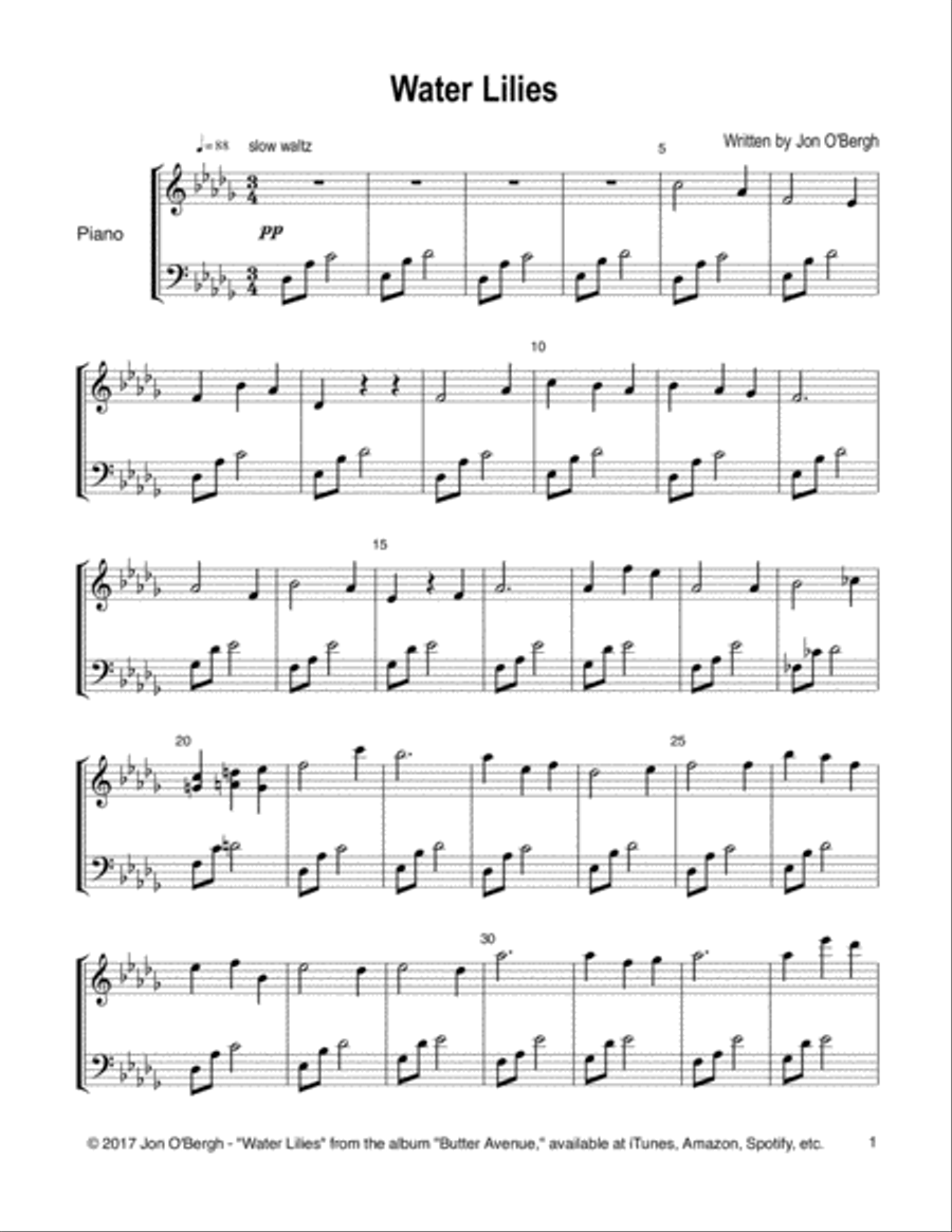 Water Lilies Easy Piano scores gallery preview page 2