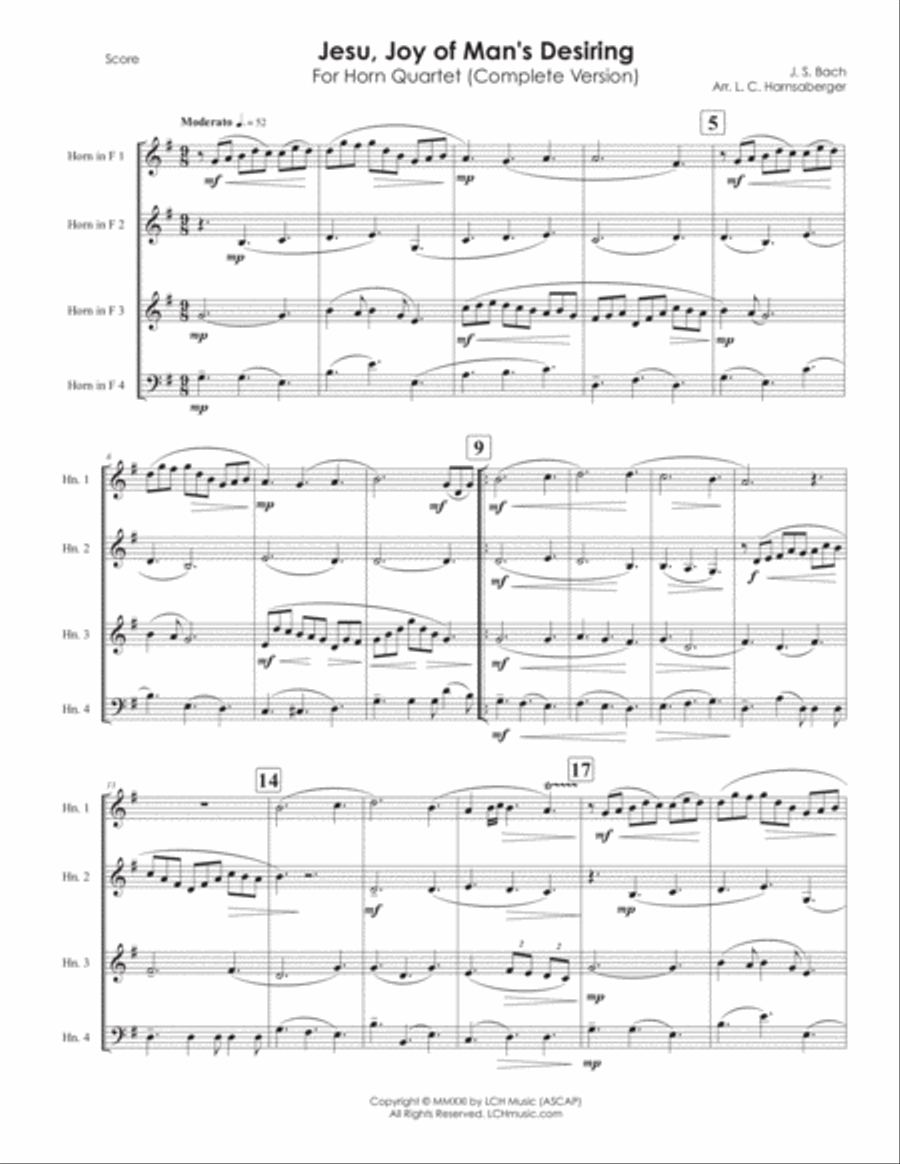 Jesu, Joy of Man's Desiring for Horn Quartet French Horn Quartet scores gallery preview page 5