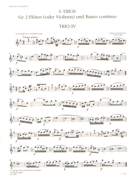 6 Trios Fur 2 Floten Und Basso Continuo 2