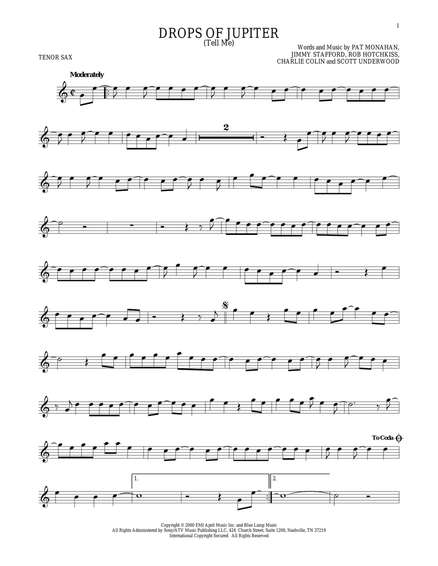 Drops Of Jupiter (Tell Me) Tenor Saxophone scores gallery preview page 1