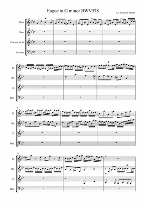 Bach Fugue in Gm BMV 578 - Arrangement for Wind Quartet
