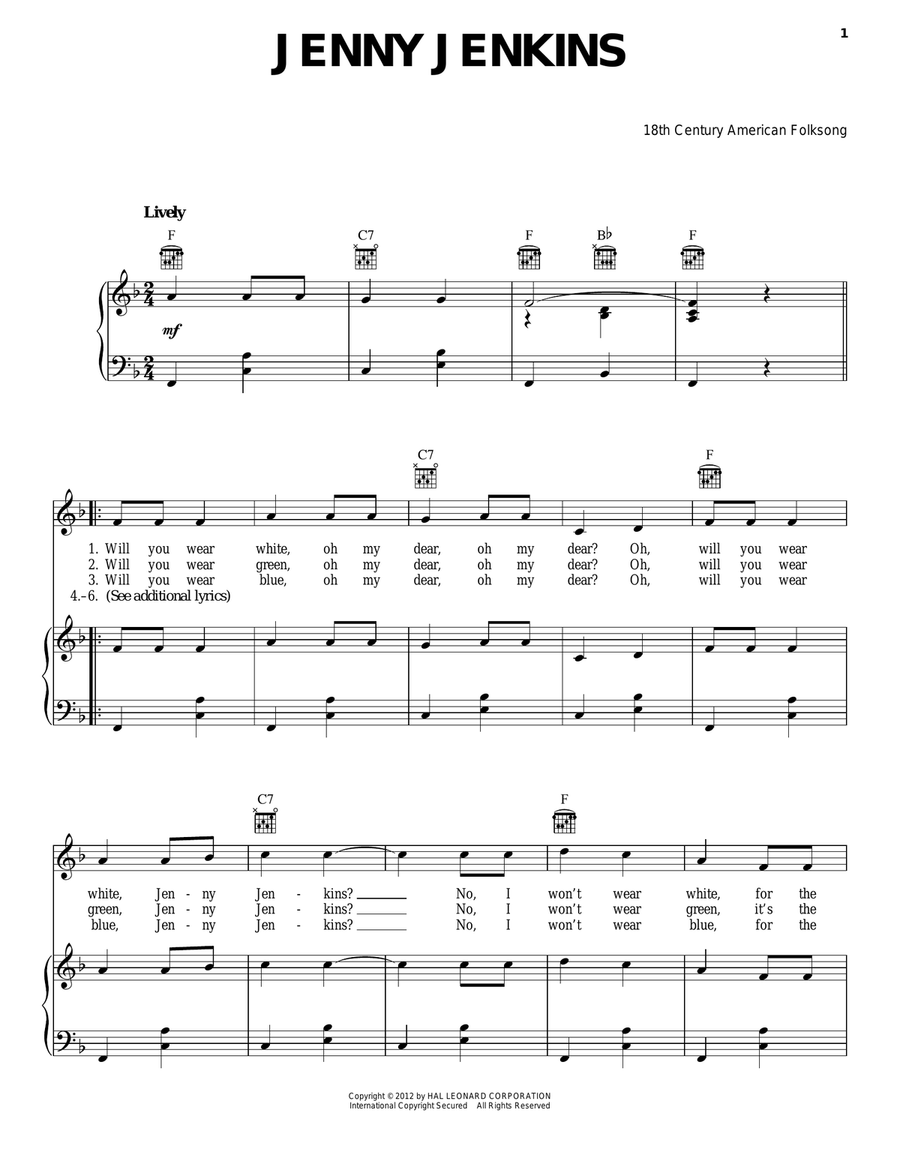 Jenny Jenkins Piano, Vocal, Guitar scores gallery preview page 1
