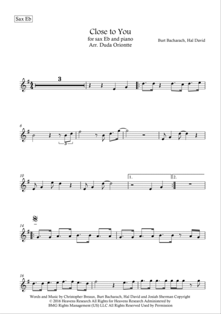 Close To You Close To You Alto Saxophone scores gallery preview page 5