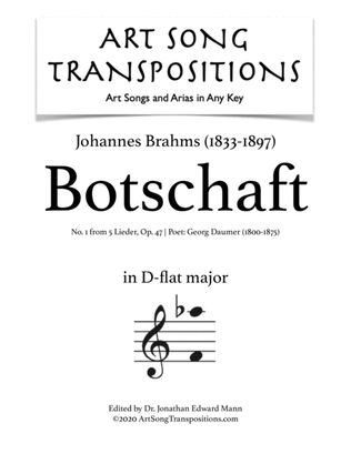 Book cover for BRAHMS: Botschaft, Op. 47 no. 1 (transposed to D-flat major)