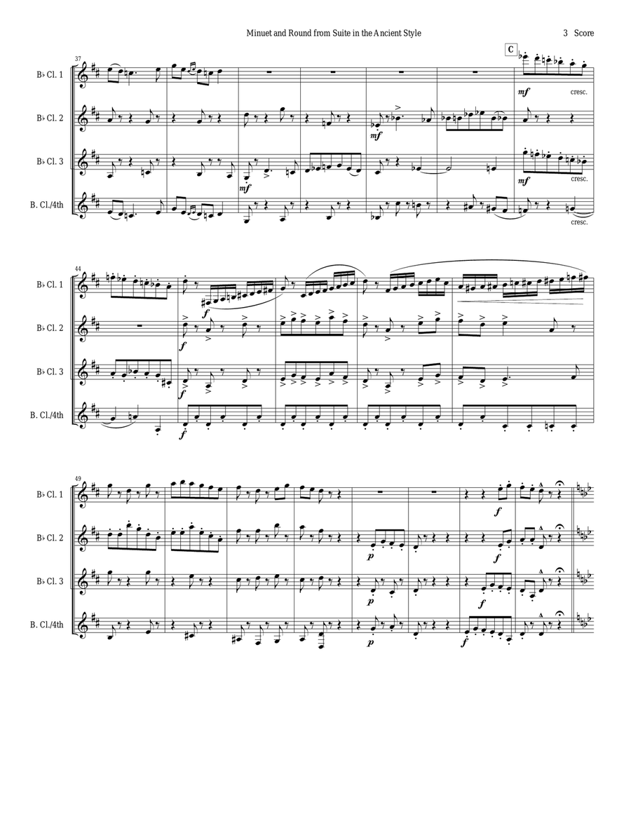 Minuet and Round from d'Indy Suite in the Ancient Style set for Clarinet Quartet Clarinet Quartet scores gallery preview page 3