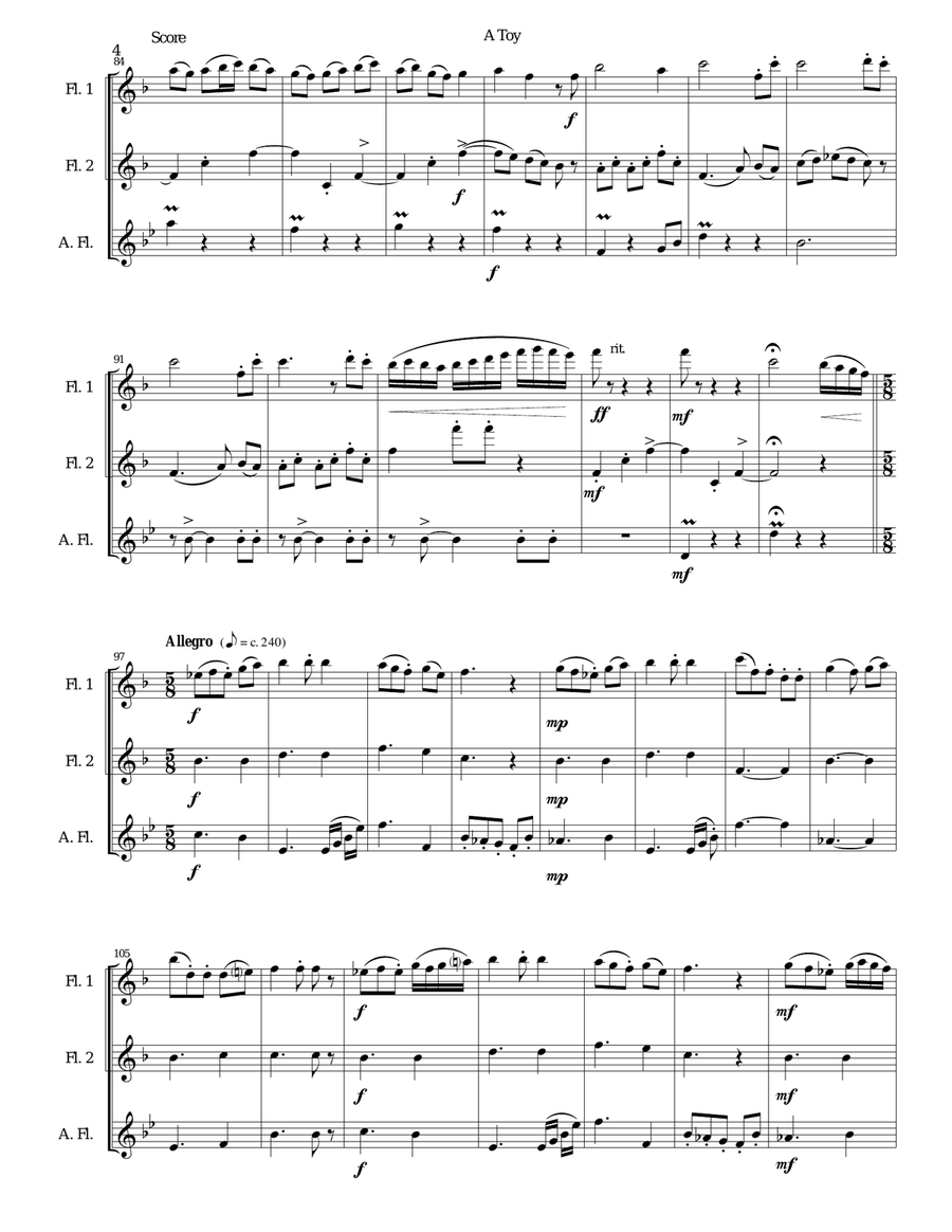 A Toy for flute trio (2 C flutes, 1 alto flute) Flute Trio scores gallery preview page 4