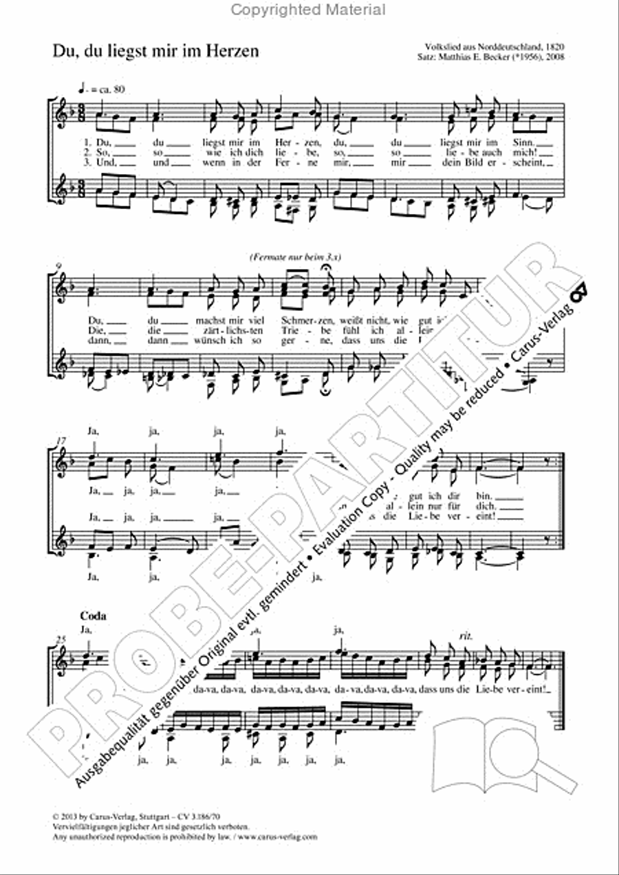 Du, du liegst mir im Herzen SSAA scores gallery preview page 2