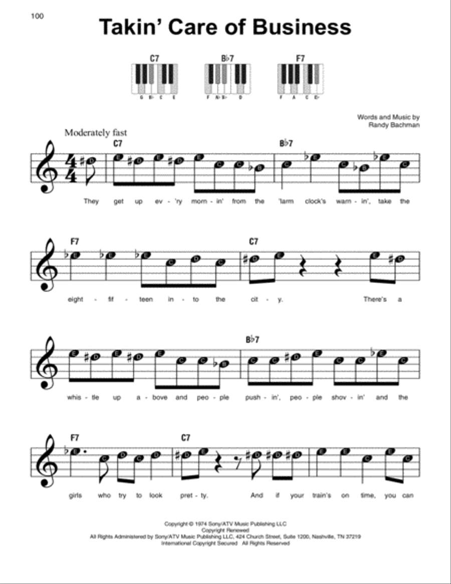 Takin' Care Of Business Easy Piano scores gallery preview page 1