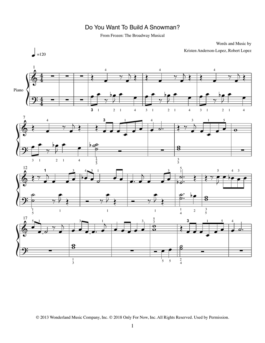Do You Want To Build A Snowman? (Broadway Version) Piano Solo scores gallery preview page 1