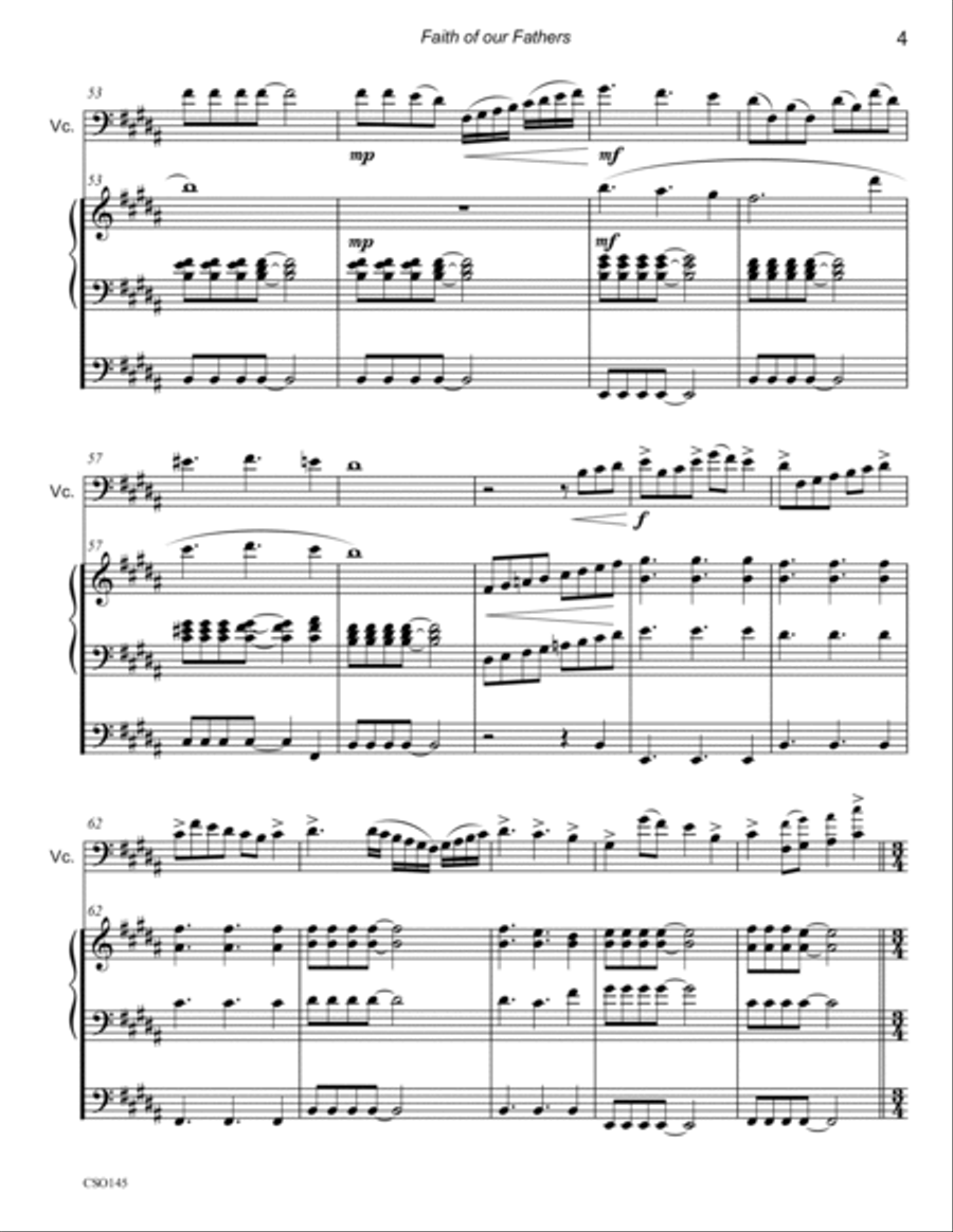 FAITH OF OUR FATHERS - Cello Solo with Organ accompaniment Organ Accompaniment scores gallery preview page 4