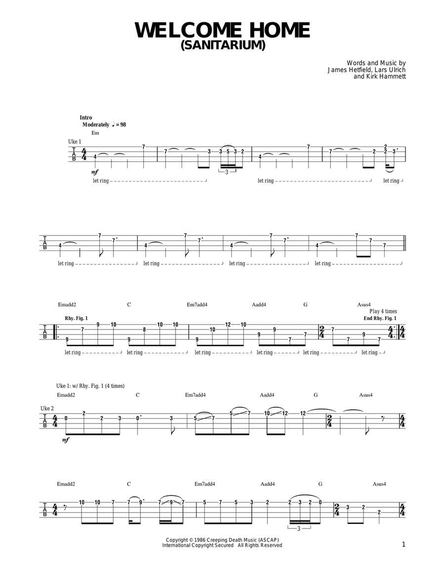 Welcome Home (Sanitarium) Ukulele scores gallery preview page 1