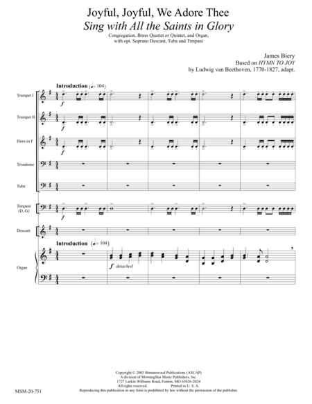 Joyful, Joyful, We Adore Thee (Hymn to Joy) (Downloadable) by James Biery Choir - Digital Sheet Music