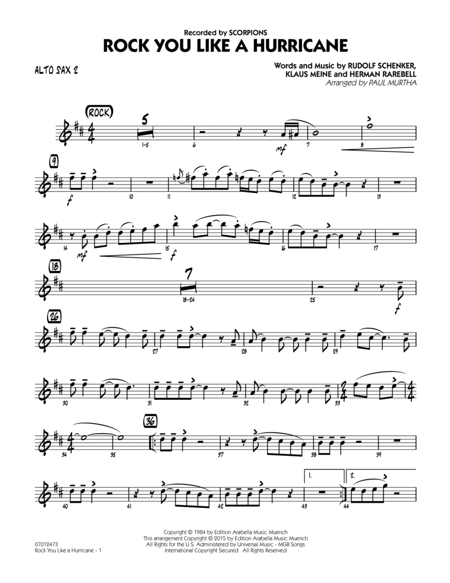 Rock You Like a Hurricane - Alto Sax 2 Jazz Ensemble scores gallery preview page 1