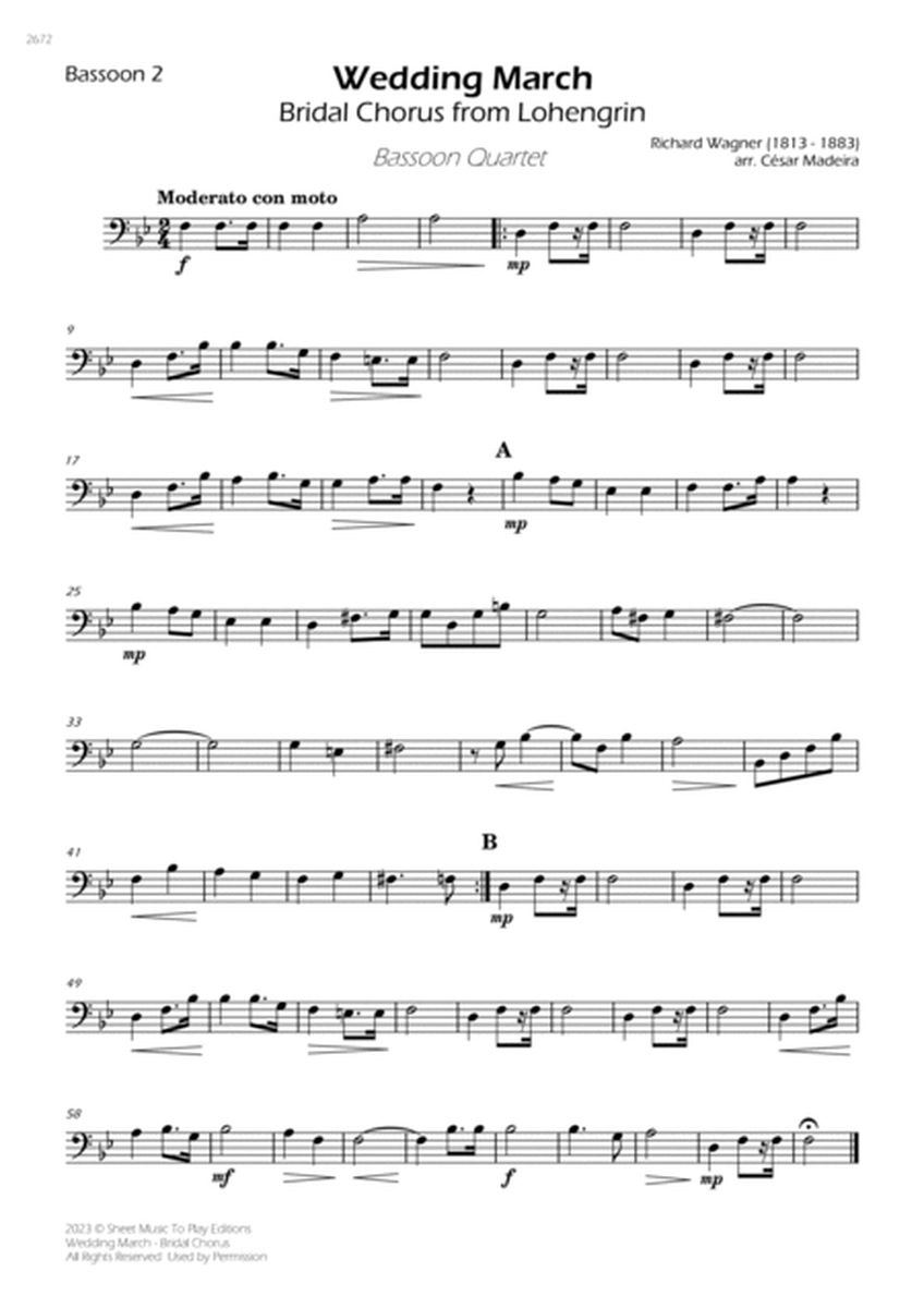 Wedding March (Bridal Chorus) - Bassoon Quartet (Individual Parts) image number null