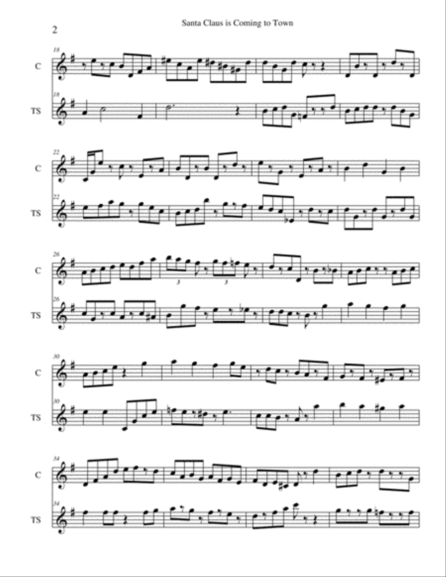 Santa Claus Is Comin' To Town Woodwind Duet scores gallery preview page 2