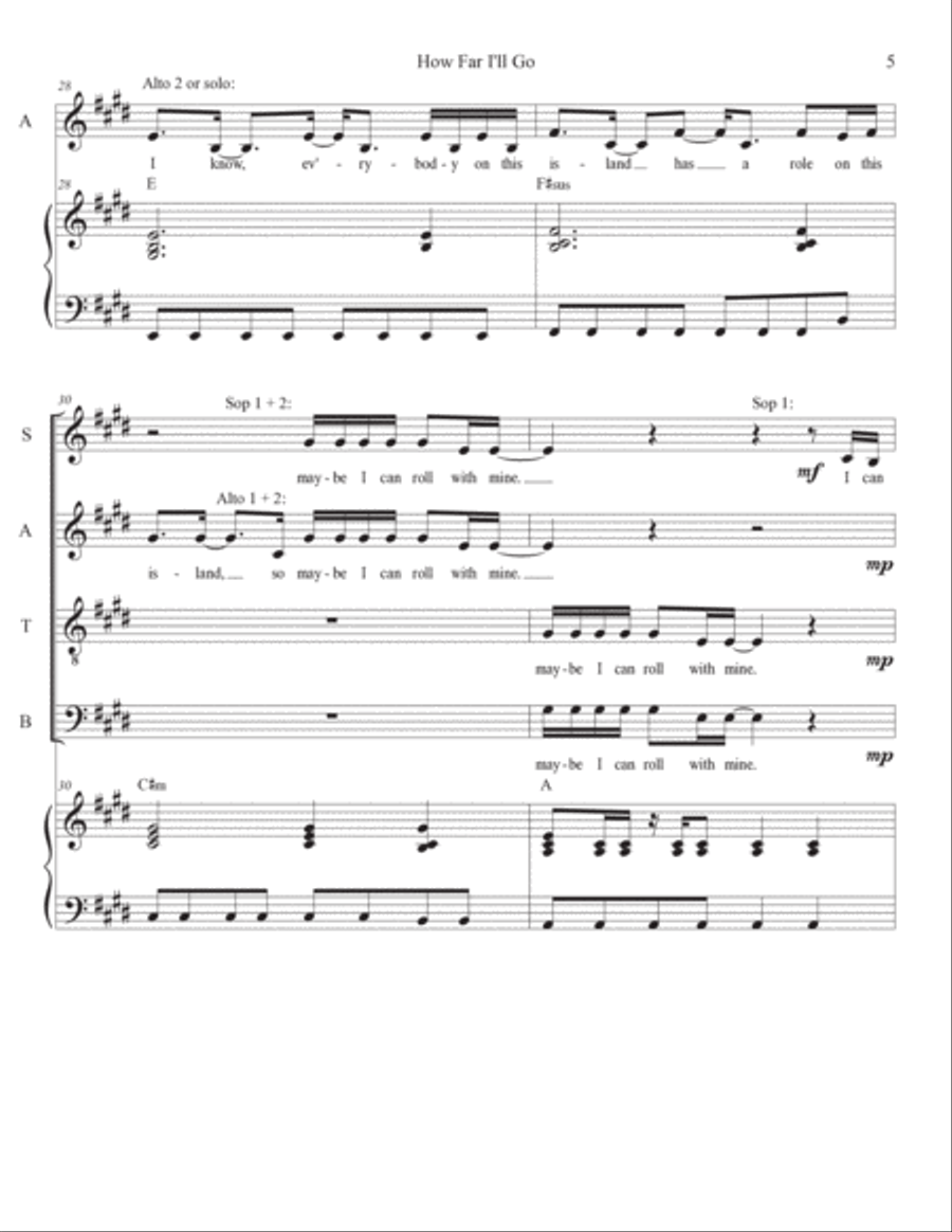 How Far I'll Go 4-Part scores gallery preview page 5