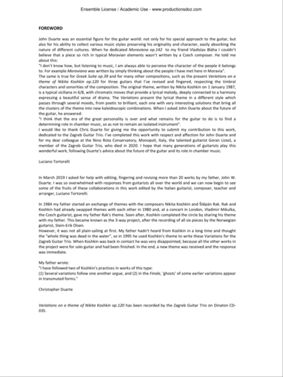 Variations on a theme of Nikita Koshkin, Op. 120 Guitar Ensemble scores gallery preview page 2