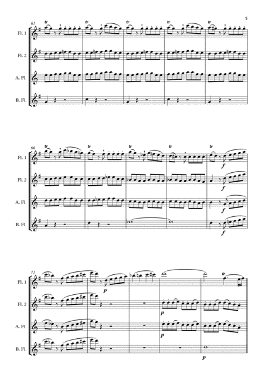 "Allegro" from Eine Kleine Nachtmusik arranged for Flute Quartet image number null