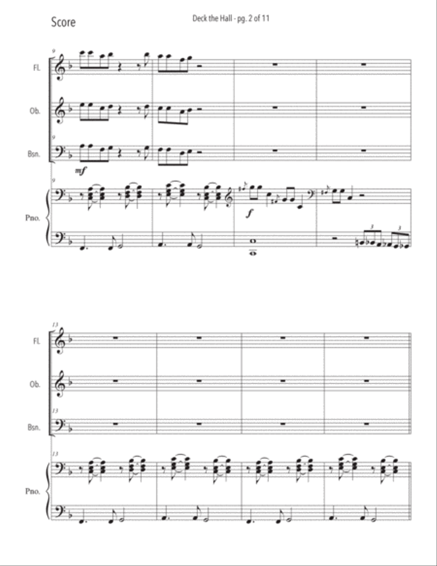 Deck the Halls for Woodwind Trio with Piano Accompaniment Small Ensemble scores gallery preview page 3